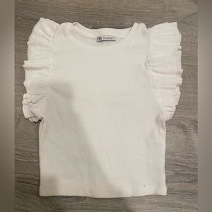White zara ruffle sleeve tank top